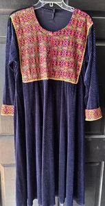 Maxi Vestido Casa Boho Afgano De Colección Caftán Caftán Terciopelo Con Bordado Borde Dorado - Imagen 1 de 11