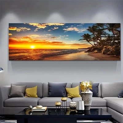 Beach Sunset Scenery Canvas Painting Poster Palm Tree Wall Art Poster Home Decor - Image 1 of 4