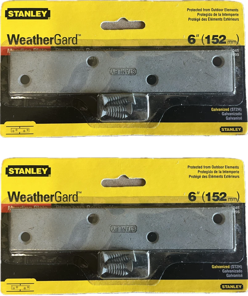 Paquete de 2 placas de reparación galvanizadas Stanley de 6 pulgadas placa de conexión WeatherGard Foto 1 de 1
