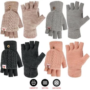 Guantes sin dedos para damas pantalla táctil polar tejido invierno cálido manopla - Imagen 1 de 17