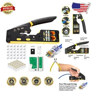 Sturdy Ethernet Crimping Tool Kit with Tester & Wire Cutter for Easy Networking - Picture 1 of 9