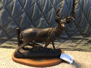 Statua vintage 1999 Rudl R Mergelman Check Point Fountain Creek Whitetails illimitata - Foto 1 di 17