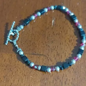 Onyx Rubies And Sterling Silver Toggle Clasp Bracelet - Picture 1 of 5