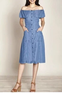 House Of Fraser Yumi CHAMBRAY JEAN DRESS Blue Size UK 12 / EU 40 / US 8 RRP £215 - Picture 1 of 5
