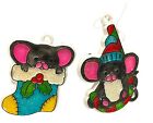 Vintage Mouse Christmas Tree Ornaments Stained Glass Style Stocking Candy Cane 2