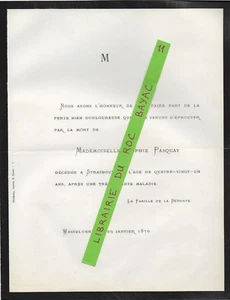 FAIRE PART DECES + Sophie PASQUAY + Januar 1870 Straßburg - Bild 1 von 1