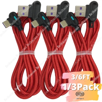 3Pack 3Ft/6Ft 90 Degree USB C Fast Charger Cable Type C For Samsung iPhone 15/16 - Image 1 of 4