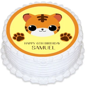 Tiger Cub Pre-cut Round Edible Icing Cake Topper Image - Foto 1 di 2