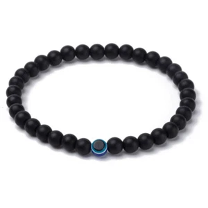 Bracciale Portafortuna Occhio di Allah da Uomo Donna Elastico con Pietre Onice - Foto 1 di 5