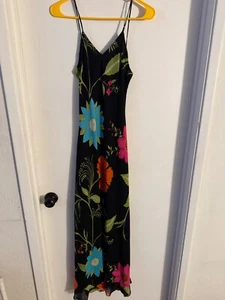 Women "Emily D" spaghetti strap blk, multicolor long dress. Size 4 - Picture 1 of 3
