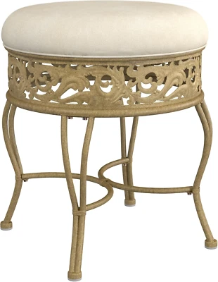 , Villa III Backless Metal Vanity Stool with Ornate Lattice Detailing, Antique B - Image 1 of 4