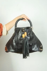 Authentische Gucci Indy Bambus Quasten schwarz Leder Nieten Hobo Top Henkel Tasche - Bild 1 von 16