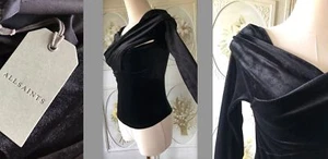 NEU $ 135 NEU MIT ETIKETT ALL SAINTS DELTA SAMT TOP STRETCH SCHWARZ SCHULTERFREI LANG SLV 4 - Bild 1 von 10