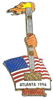 Olympics Atlanta 1996 "USA Flag & Torch" Coca Cola Sponsor 2.5" Lapel Pin - Image 1 of 3