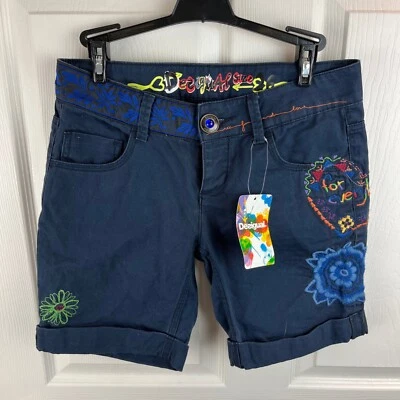 Новый с Ярлыками женские желательные шорты вышитый сердце темно-синий размер 26 - Изображение 1 из 4