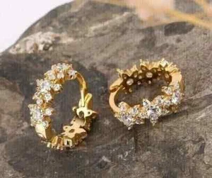 2.00 Ct Round Cut Moissanite Huggie Hoop Earring 14K Yellow Gold Plated - Picture 1 of 4
