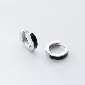Men Women Sterling Silver Jewelry Plain Black Huggie Hoop Earrings A1789 - Picture 1 of 14