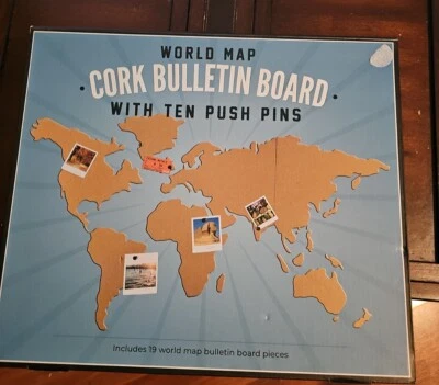 World Map Cork Bullentin Board With Ten Push Pins - Image 1 of 4