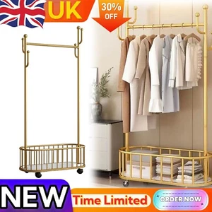 Clothes Rail Rack Garment Hanging Stand Shoe Storage Shelf Open Wardrobe Gold UK - Picture 1 of 8