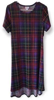 Vestido Lularoe Colorido a Cuadros Mediano Carly M Negro Amarillo Verde Púrpura Difícil de Encontrar ¡NUEVO! Foto 1 de 4