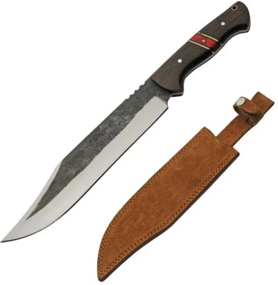 Fixed Knife 9.75" Forged 1045 Carbon Steel Bowie Full Tang Blade Wood Handle - Image 1 of 4