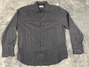Jhane Barnes Metal Cotton Striped Button Up Shirt Black Herren XL Langarm - Bild 1 von 6
