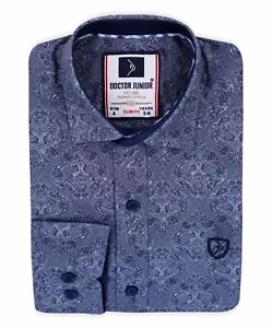 Jungen Paisley gemustertes Hemd Slim Fit Baumwolle dunkelblau schwarz Smart Freizeit Garmen - Bild 1 von 3