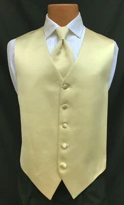 Men's Yellow Brandon Michaels Tuxedo Vest & Long Tie Fullback Wedding Groom M - Image 1 of 4