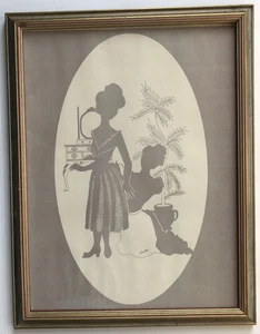 Vtg Mid-Century Mirella Silhouette Dressing Room Print Framed 12x15 1/2 Glass - Picture 1 of 9