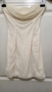 Oh Polly Ivory Embellished Strapless Cowl Neck Sequin Beaded Mini Dress Size 4 - Picture 1 of 8