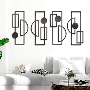 4 Pcs Large Black Wall Decor Abstract Metal Wall Art Minimalist Geometric Wal... - Foto 1 di 8