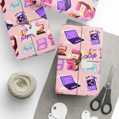 Papel de embrulho para meninas gamer, divertido videogame embrulho para presente de férias para amantes de jogos - Imagem 1 de 4