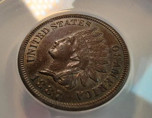 1887 Indian Head Cent 1C, AU 50 ANACS - Picture 1 of 8