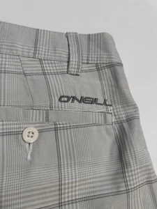 O'Neill Shorts Men 38 Gray Plaid Chino Flat Front Poly Blend Summer Beach Casual - Picture 1 of 9