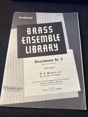 Divertimento No. 5 Brass Sextet by W.A. Mozart Rubank No. 327 Music Book - Image 1 of 3