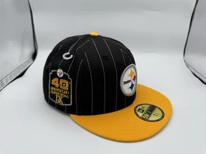 New Era 59FIFTY Pittsburgh Steelers Pin Stripes Super Bowl Patch Hat Sz 7 5/8 - Picture 1 of 10