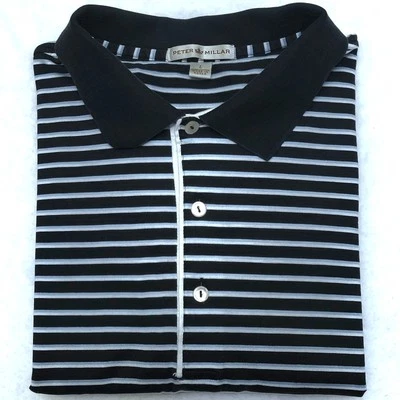 PETER MILLAR черный синий в полоску производительности гольф рубашка-поло взрослых мужчин большой L - Изображение 1 из 4
