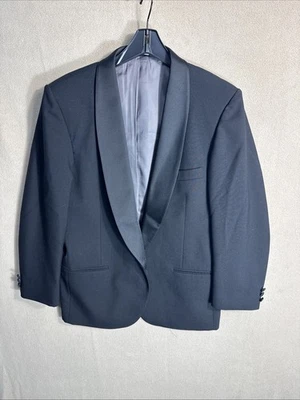 Perry Ellis 41S Slim Fit Tuxedo Jacket 1 One Button Shawl Satin Trim Black Wool - Image 1 of 4