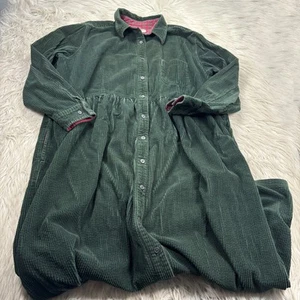 Vintage Eddie Bauer Women's XXL Green Corduroy Button Front Maxi Dress Modest - Picture 1 of 6