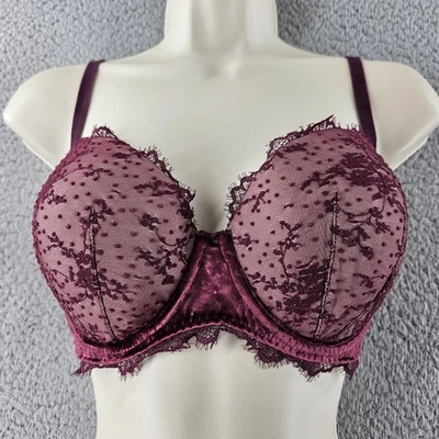 Sutiã Victoria's Secret 34DD Borgonha Dream Angels Forrado Demi Renda Malha Underwire - Imagem 1 de 4