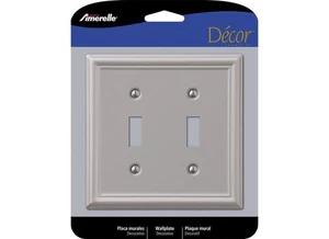 Wallplate, 4-7/8 in L, 4-15/16 in W, 2 -Gang, Steel, Brushed Nickel - Picture 1 of 11