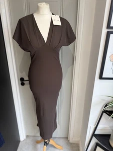 Jaki London Juliette V Neck Dress Brown S UK 8-10 New With Tags - Picture 1 of 8