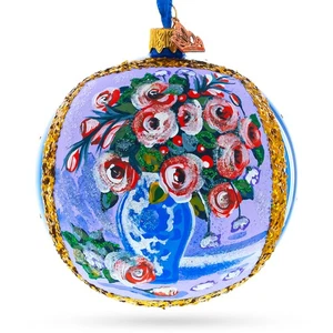 Vase of Roses Painting Glass Ball Ornament 4 Inches - Picture 1 of 4