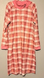 Casual Nights Womens Nightgown M Pink Plaid Long Sleeve Zip-Up Knee Length Comfy - Picture 1 of 7