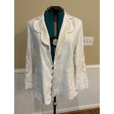 Joie Womens M White Linen Lace Trim Blazer NWT - Image 1 of 4