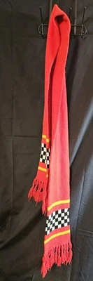 Bufanda tejida roja vintage ~ 6 pies de largo ~ a cuadros carreras estilo ska punk flecos Foto 1 de 4