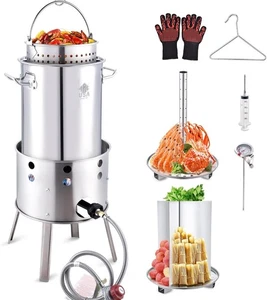 Kit Friggitrice Tacchino 32QT Acciaio Inox con Bruciatore, Bollitore Frutti di Mare e Bruciatore - Foto 1 di 7
