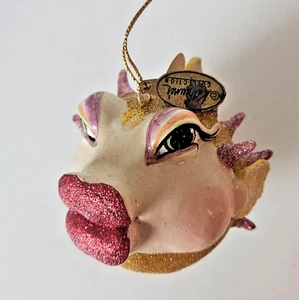 KATHERINE’S COLLECTION Küssender Fisch Ornament Weihnachten Kugelfisch Glitzer große Lippen - Bild 1 von 5