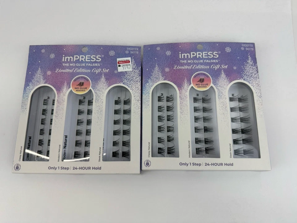 2X Pestañas Autoadhesivas Kiss imPRESS Sin Pegamento Falsies Racimo “Natural” Foto 1 de 3