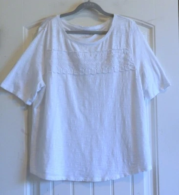 Talbots White Women's Cotton Modal w Lace Tee Shirt Blouse Top SZ XL EXCELLENT - Imagem 1 de 3